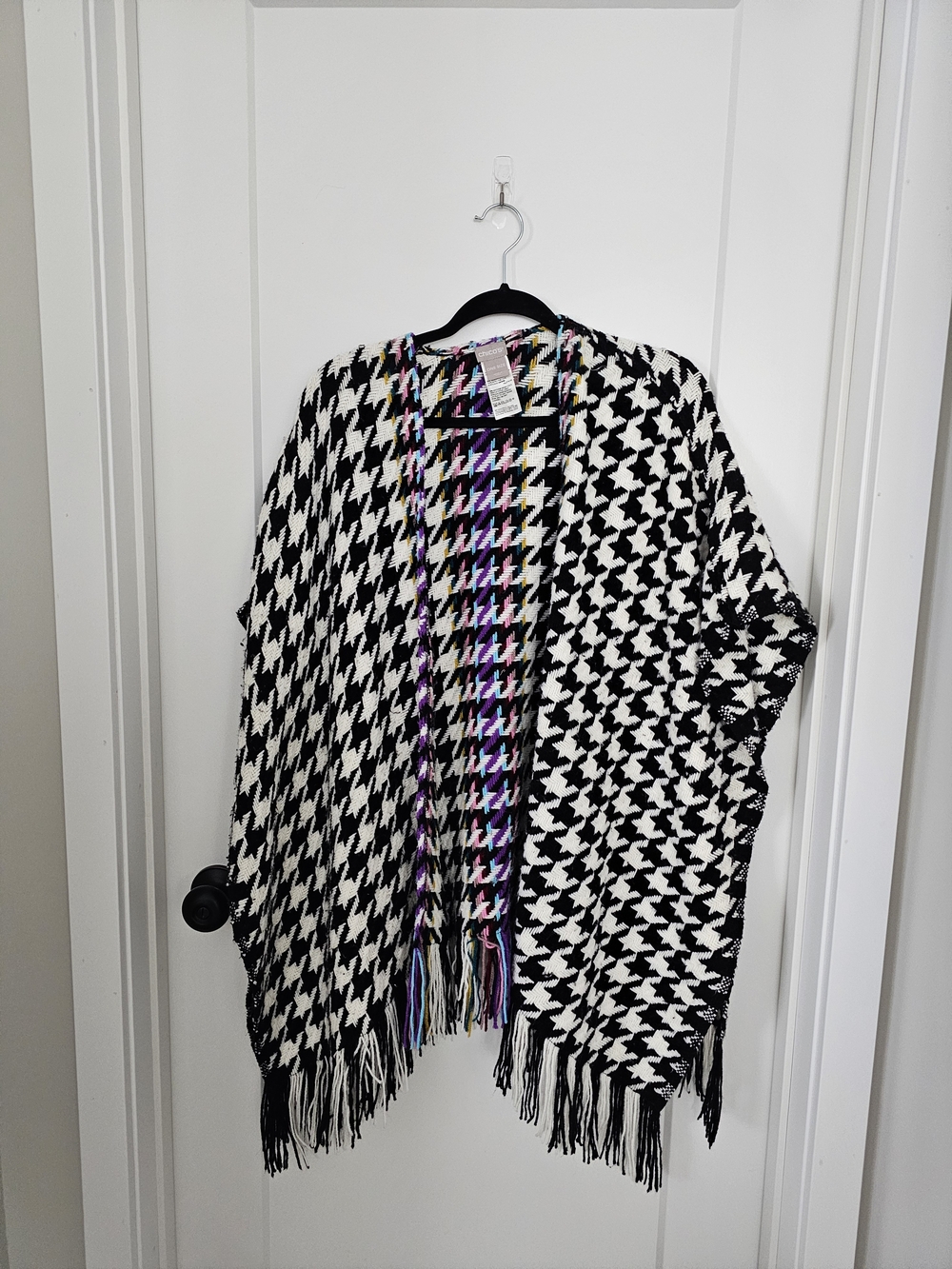 Chico's Ruana Wrap in a black and white houndstooth print
